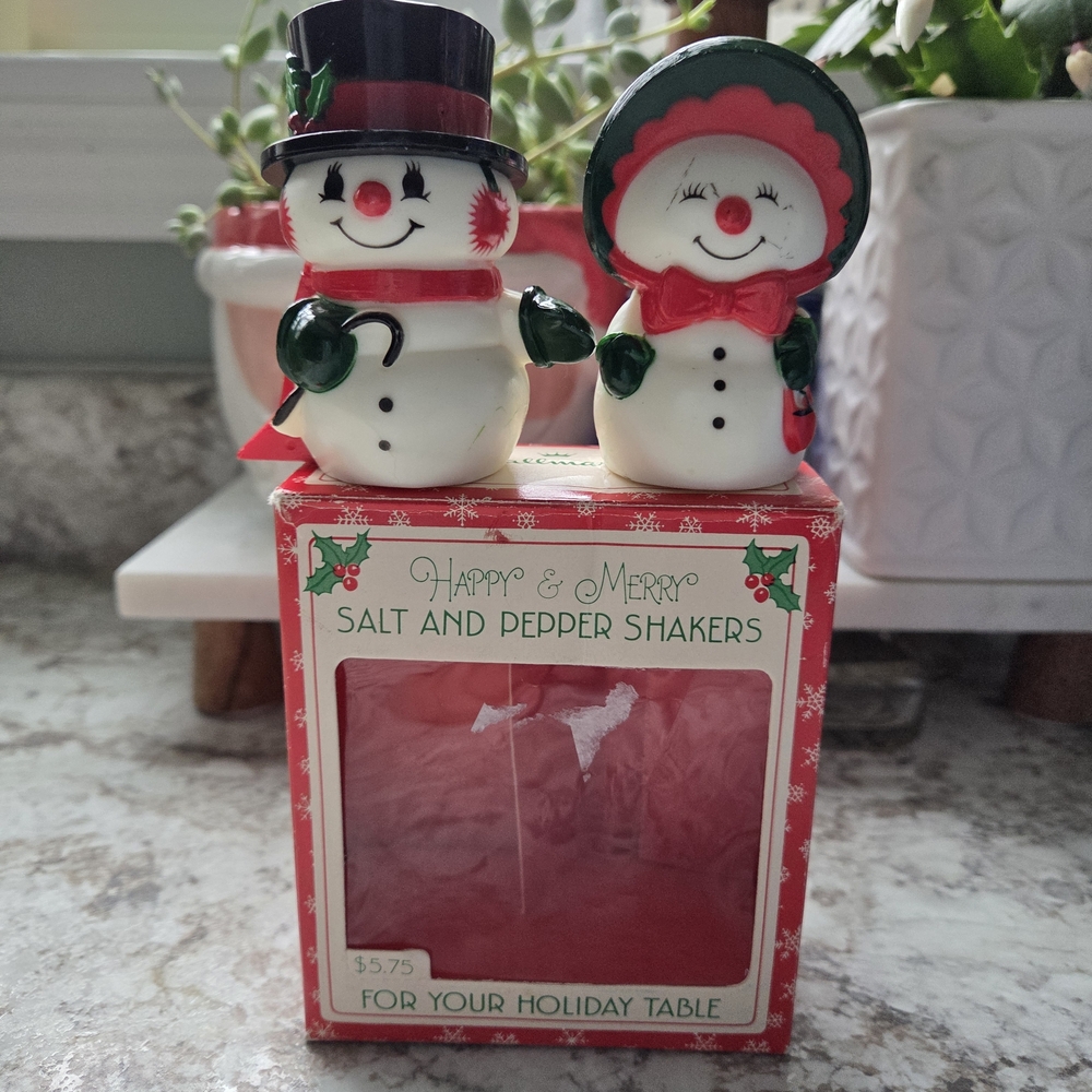 Vintage Hallmark Snowman Salt and Pepper Shakers With Box
